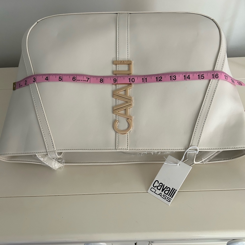 NWT Cavalli Class Sandra Shopper Tote Bag White Asparagus with Gold Hardware - Picture 11 of 14